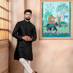 koshin Men Block Print Art Silk Straight Kurta image 5