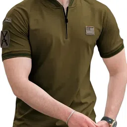 naughty men Men Self Design Henley Neck Pure Cotton Green T-Shirt-picture-26