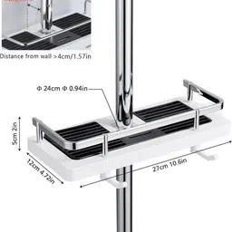 decordine Adjustable Shower Rod Shelf | Multipurpose Bathroom Storage Rack with Hooks Steel Wall Shelf image 3