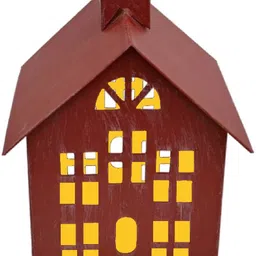 Shaurya Designs Metal Hut-Shaped Tea Light Lantern. Red Iron Table Lantern image 2