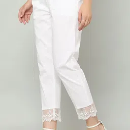 aasma creatives Women Regular Fit White Cotton Blend Trousers image 3