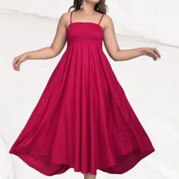 hoc's Women Fit and Flare Pink Midi/Calf Length Dress-picture-25