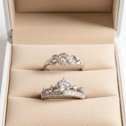 anjanaay Eternal Spark Silver Couple Ring Set for Lovers | Adjustable Rings Sterling Silver Cubic Zirconia Sterling Silver Plated Ring Set-picture-26