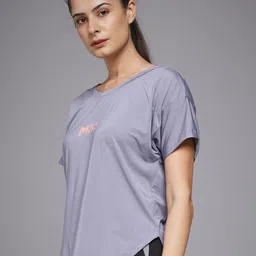 mkh Women Graphic Print Crew Neck Polyester Purple T-Shirt image 2