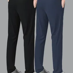 flyzen Pack of 2 Men Solid Black, Grey Track Pants image 2