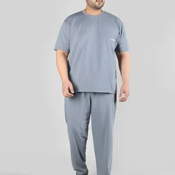chkokko Men Night Suit Set Grey Solid image 3