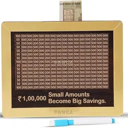 zoriada Golden Money Saving Piggy Box Wooden Coin Box with Pen for Kids & Adults Coin Bank image 3