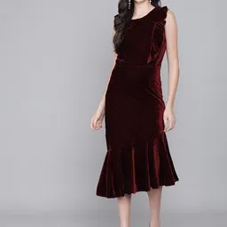 infitrob Women Bodycon Maroon Below Knee Dress-picture-23