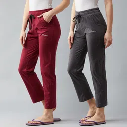 blinkin Pack of 2 Women Solid Maroon, Grey Track Pants image 3