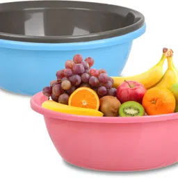 Plastic Multipurpose Storage Basket|12 LTR|Pack of 3|Pink & Sky Blue & Gray Storage Basket-image-20