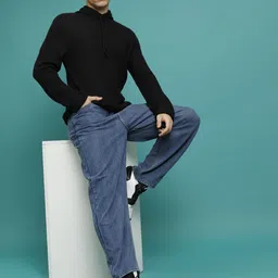 highlander Men Solid Hooded Neck Black Sweater image 3