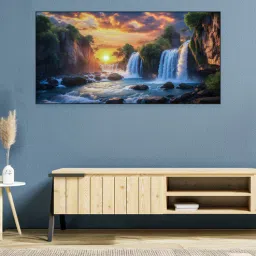 nestroots Black Canvas Framed Serene Sunset Over Waterfall Bridge Wall Painting-picture-12
