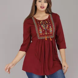 naiwal creation Casual Regular Sleeves Embroidered Women Maroon Top-picture-14