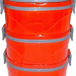 kotak sales Hot Square Big Three Thermal Insulated Stainless Steel Lunch Box Tiffin Warm Fresh Food Container & Plate with Folding Handle For School, Office, Picnic, Travel (Red) 3 Containers Lunch Box image 1