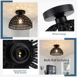 homesake Rattan Fixtures Ceiling Light,Woven Cage Boho Light 11" Flush Mount Light,Room, Ceiling Light Ceiling Lamp image 4