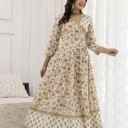 glam roots Floral Print Pure Cotton Stitched Anarkali Gown image 4