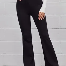 broadstar Women Flared Black Lycra Blend Trousers-picture-10