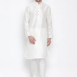 vastramay Men Solid Silk Blend Straight Kurta image 5
