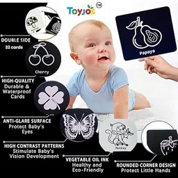 toyjos Flash Cards for Babies and Infants | High Contrast Double Sided Jumbo Pictures image 3