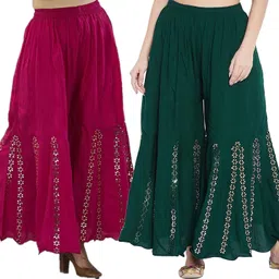 mixfit Pack of 2 Women Flared Multicolor Viscose Rayon Trousers-picture-22