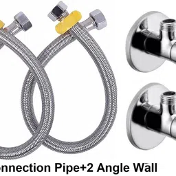 2 Angle Wall with 2 Connection pipe for Sink/washbasin(4pcs)(Chrome Finish) Geyser water Saving Aerator Suitable for Washbasin,Sink,Bathroom &Kitchen Bib Tap Faucet-image-1
