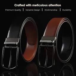 micron Men Casual, Evening, Formal, Party Black Genuine Leather Reversible Belt image 4