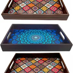 angira handicarft Wooden Tray set of 3 for serving Tea/coffee/snacks AHS-TRAY059_1310 Tray-picture-10