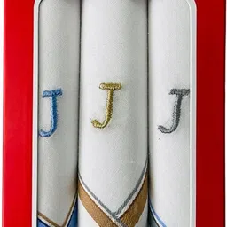 PASSION FROM OMTEX Men's Initial Alphabet Monogram (J) Embroidery 100% Pure Cotton Handkerchief ["WHITE WITH EMBROIDARY & COLORED BORDER"] Handkerchief-image-48