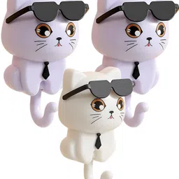 Mjkart Cat Design Wall Hooks | Self-Adhesive Key Holder | Hooks for Keys Towels Plastic Key Holder-image-27