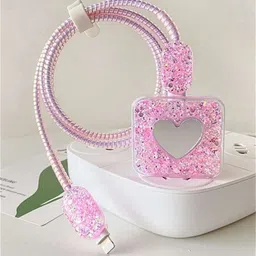 Micvir Charger Cover for iPhone 18W-20W Charger, 3D Cartoon Design Pink Heart, Spiral Cable Protector-picture-27