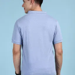 lux cozi Men Solid Polo Neck Cotton Blend Blue T-Shirt image 5