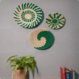 swadeh Set Of 3 Green Sabai Grass Pasture Pattern Wall Plate-picture-30