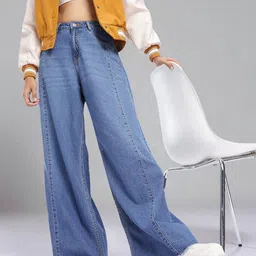 guti Women Flared High Rise Blue Jeans-picture-38