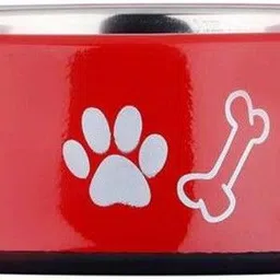 yimk Pet Bowl - Red for Dog & Cat, 1 L (ID-90) Round Stainless Steel Pet Bowl image 2