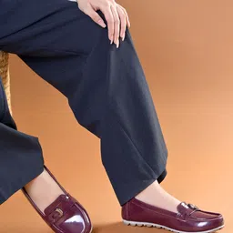 shoetopia Patent Penny Loafers with Gold-Tone Buckle|Classic Trendy Loafers For Girls Loafers For Women-picture-33