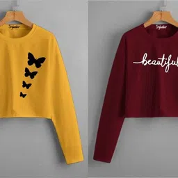 lukonn Pack of 2 Casual Regular Sleeves Printed Women Maroon, Yellow Top-picture-20