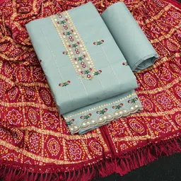 Unstitched Cotton Blend Salwar Suit Material Embroidered-image-3