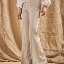 sassafras Women Regular Fit Beige Viscose Rayon Trousers image 3