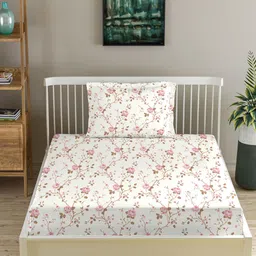 Trance Home Linen Pink & White Floral 180 TC Single Bedsheet with 1 Pillow Covers-picture-34