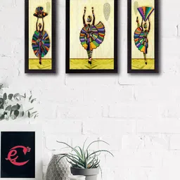 eCraftIndia Set of 3 Multicoloured Dancing Lady UV Wall Art image 1