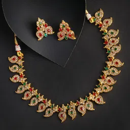 Adwitiya Collection Gold-Plated Stone-Studded Jewellery Set-picture-56