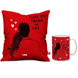 indigifts Red Polycotton Cushion and Mug Gift Set for Couple image 4
