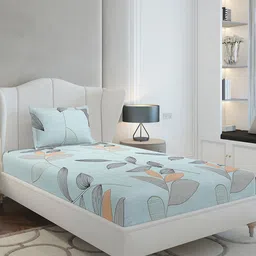 Monte Carlo Blue & Grey Floral Printed 130 TC Single Bedsheet Set 2.3 x 1.6 m-picture-27