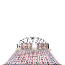 Exotic India Beige & Blue Floral Cotton 300 TC Queen Bedsheet With 2 Pillow Covers-picture-32