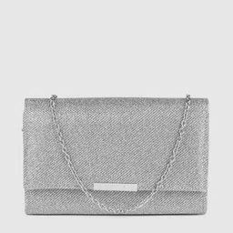 Accessorize London Women Faux Leather Silver Lurex Box Clutch-image-30