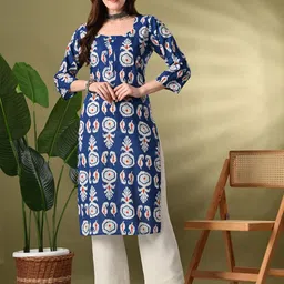 Lavantika Ethnic Motifs Printed Round Neck Straight Pure Cotton Kurta-image-0