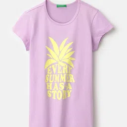 United Colors of Benetton Girls Printed Regular Fit Pure Cotton Raw Edge T-shirt-picture-43