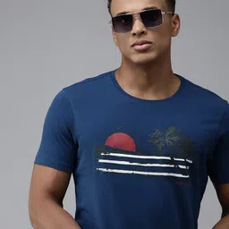 SPYKAR Graphic Print Round Neck Knitted Pure Cotton Slim Fit T-shirt-picture-17