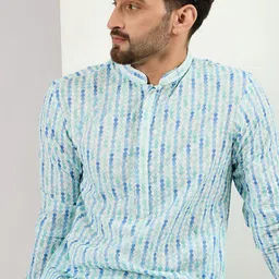 House of Pataudi Floral Embroidered Mandarin Collar Thread Work Straight Kurta-picture-23