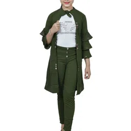 MYKUKI Girls Mandarin Collar Shrug With Trouser & Inner-Top-picture-14